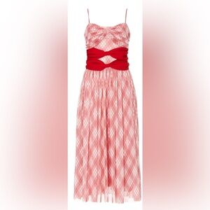 Adam Lippes Red & White Plaid Bow Front Cami Dress/Mesh Midi Dress: Size 8